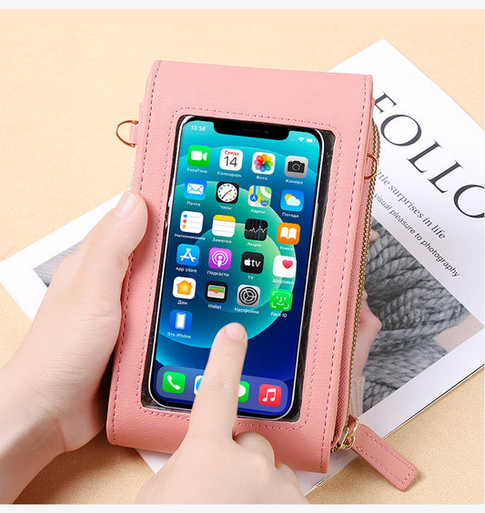 Laissez votre téléphone portable à portée de main avec notre sac à main en cuir à écran tactile.